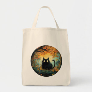 Autumn leaves cozy fall black cat in the magic for tote bag