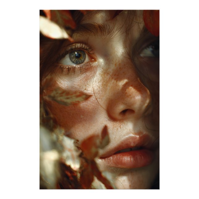Autumn Leaves Crown Freckled Portrait Photo Print (Front)