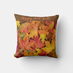 Autumn Leaves Custom Colours Reversible Happy Throw Pillow