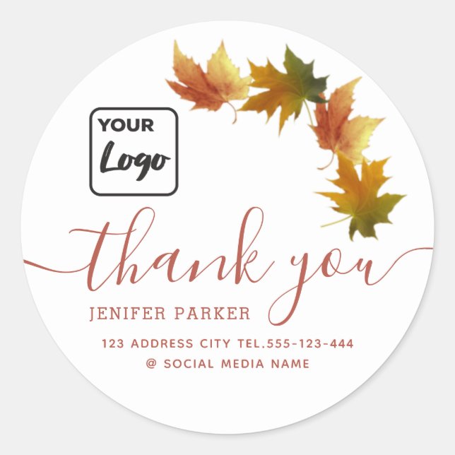 Autumn leaves custom logo thank you   classic round sticker (Front)