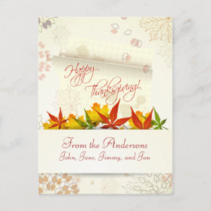 Autumn Leaves Customizable Thanksgiving Postcard