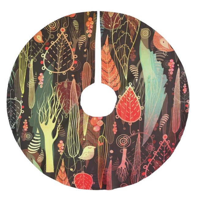 Autumn leaves: dark seamless pattern. brushed polyester tree skirt (Front)