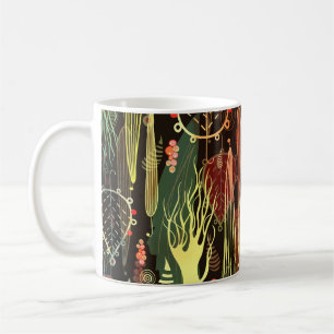 Autumn leaves: dark seamless pattern. coffee mug