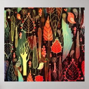 Autumn leaves: dark seamless pattern. poster