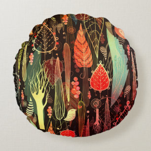 Autumn leaves: dark seamless pattern. round pillow