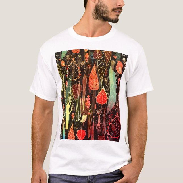 Autumn leaves: dark seamless pattern. T-Shirt (Front)