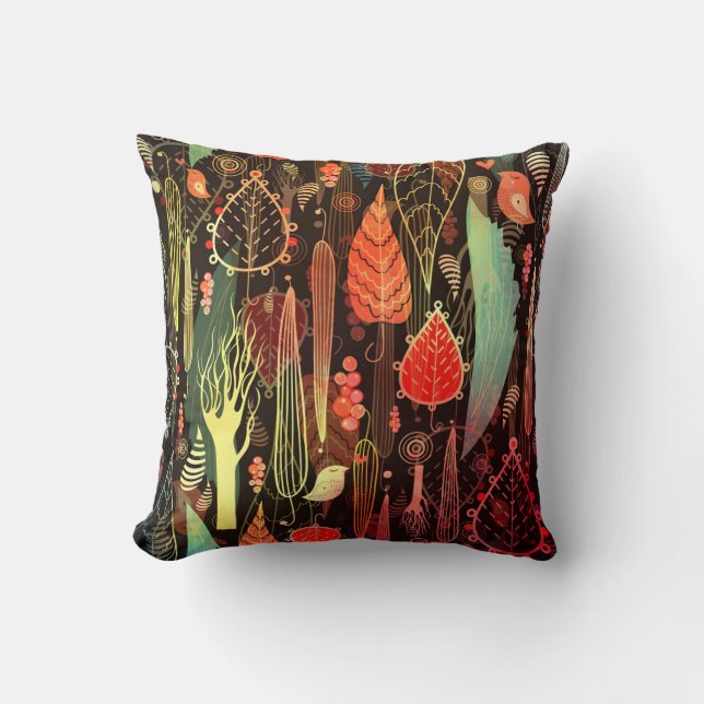 Autumn leaves: dark seamless pattern. throw pillow (Front)