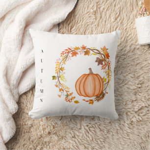 Autumn Leaves Decorative Wreath Pumpkin Throw Pillow