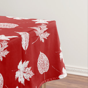 Autumn leaves - deep red and white tablecloth