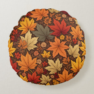 Autumn Leaves Elegance Round Pillow