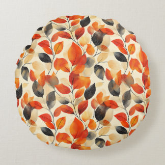 Autumn Leaves Elegance Seamless Pattern Round Pillow