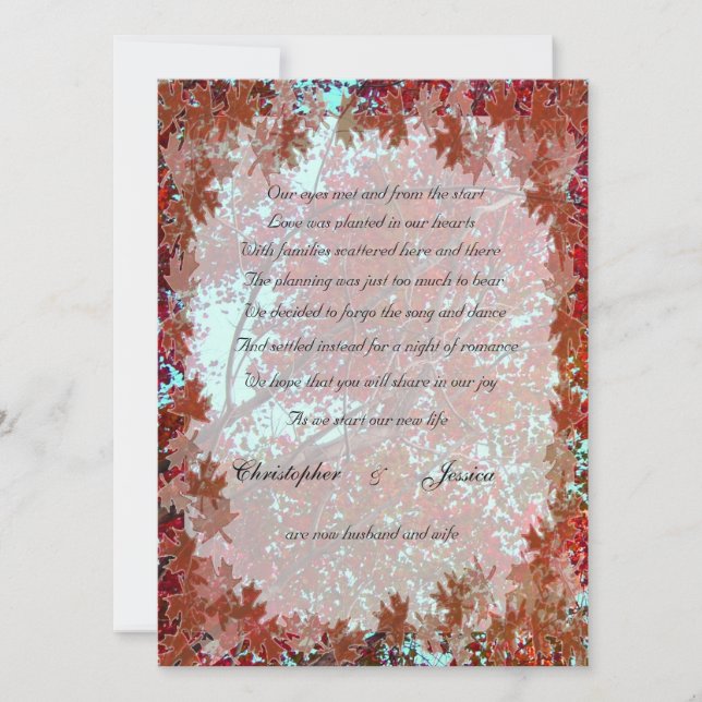 Autumn Leaves elopement announcement (Front)