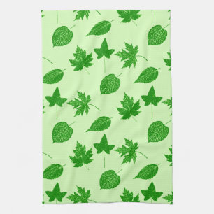 Autumn leaves - emerald and lime green kitchen towel
