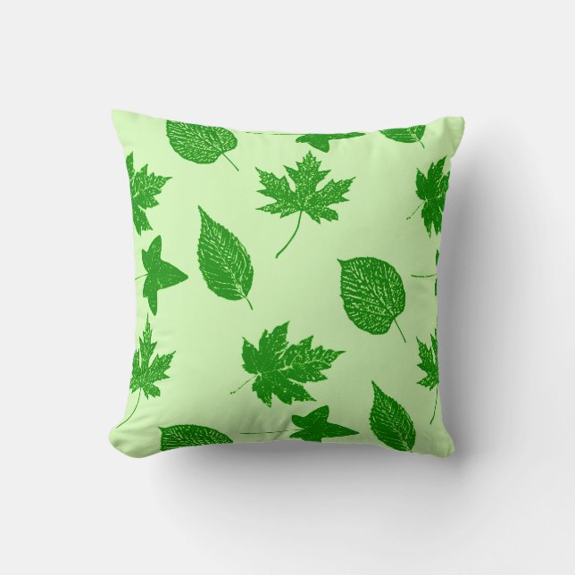 Autumn leaves - emerald and lime green throw pillow (Front)