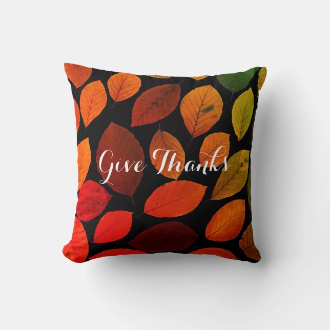 Autumn Leaves Fall Colourful Nature Give Thanks Throw Pillow (Front)