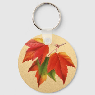 Autumn Leaves Fall Colours Maple Leaf on Gold Keychain