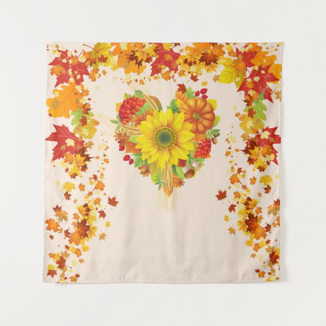 Autumn Leaves Fall Colours Selfie Backdrop Tapestry (Front)