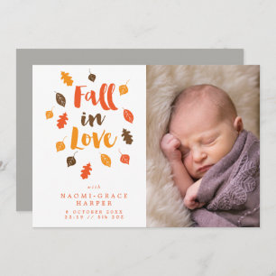 Autumn Leaves Fall In Love Photo Birth Annoucement Invitation