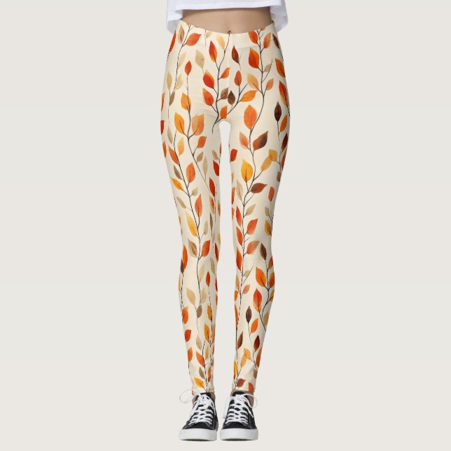 Autumn Leaves Fall Pattern Leggings (Front)