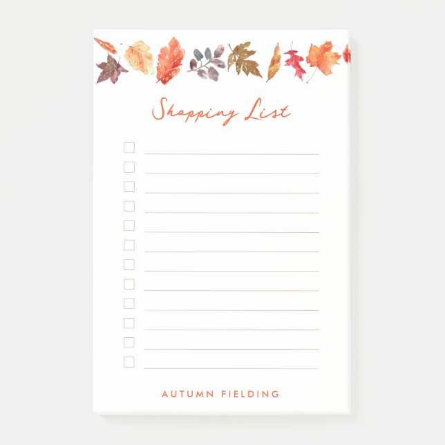 Autumn Leaves Fall Personalized Shopping List Post-it Notes (Front)