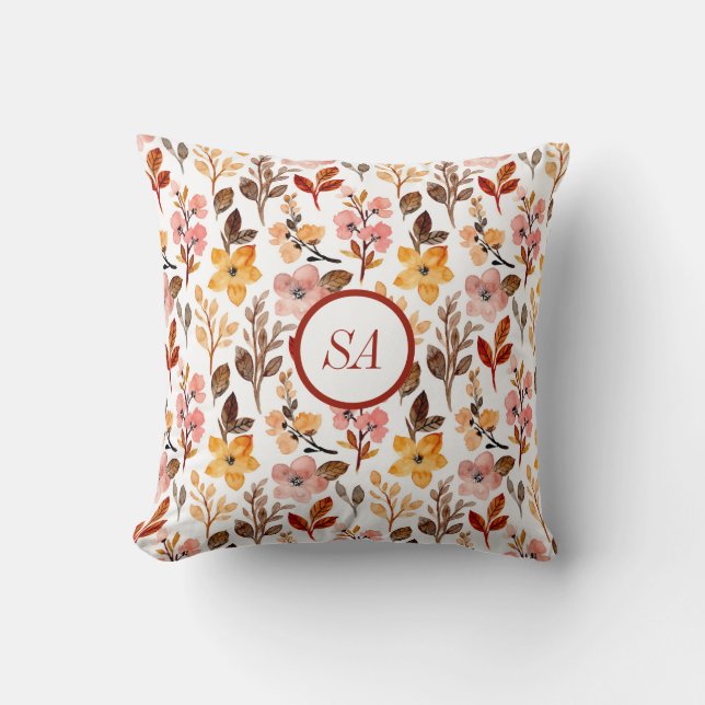 Autumn Leaves Fall Season Floral Throw Pillow (Front)