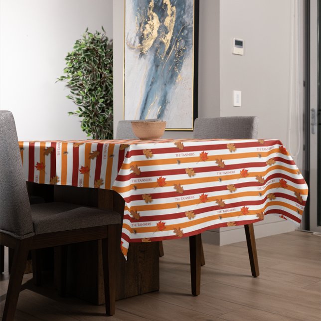 Autumn Leaves Fall Striped Personalized Tablecloth (Creator Uploaded)