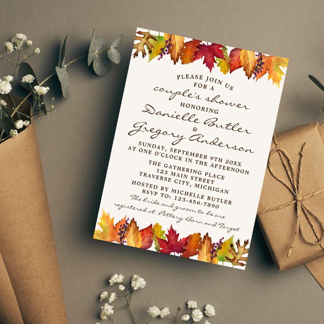 Autumn Leaves Fall Wedding Couple's Shower Invitation (Creator Uploaded)