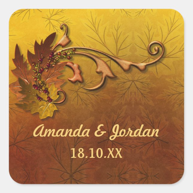 Autumn Leaves Fall Wedding Square Sticker (Front)