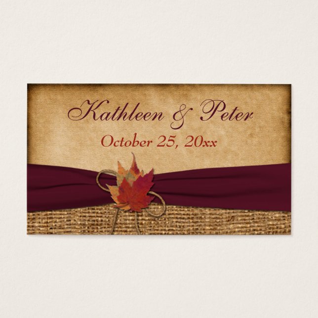 Autumn Leaves, FAUX Burlap Favour Tag - Wine (Front)