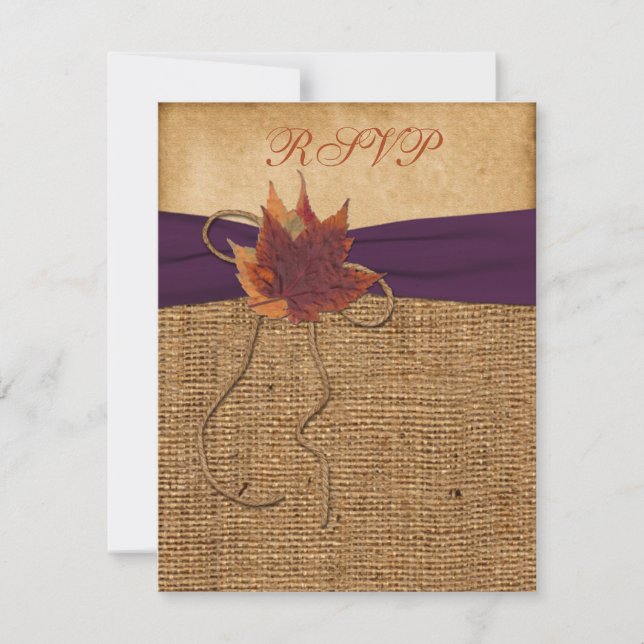 Autumn Leaves, FAUX Burlap RSVP Card (Front)