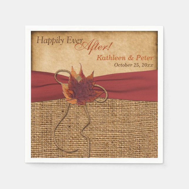 Autumn Leaves, FAUX Burlap Wedding Napkins 2 (Front)