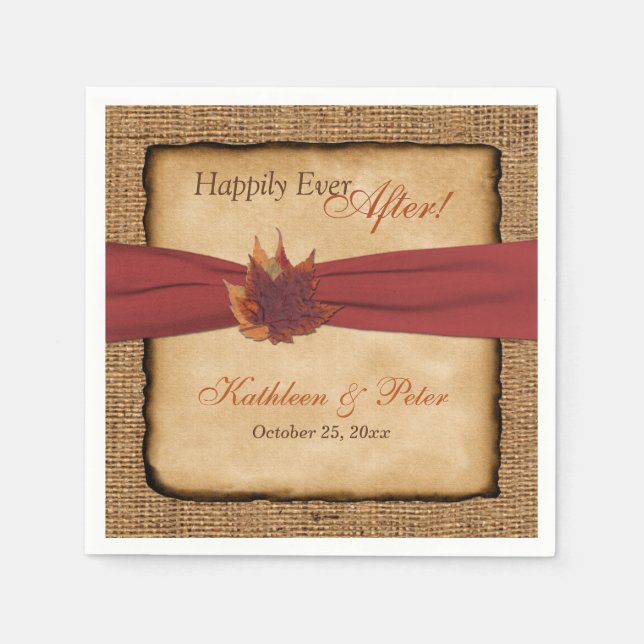 Autumn Leaves, FAUX Burlap Wedding Napkins 3 (Front)