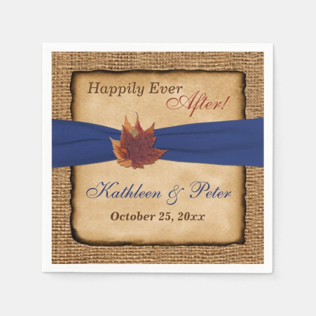 Autumn Leaves, FAUX Burlap Wedding Napkins 7 (Front)