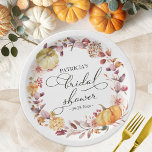 Autumn Leaves Floral Pumpkin Fall Bridal Shower Paper Plate<br><div class="desc">Lovely autumn leaves wreath fall-themed bridal shower paper plate. Easy to personalize with your details. Please get in touch with me via chat if you have questions about the artwork or need customization. PLEASE NOTE: For assistance on orders,  shipping,  product information,  etc.,  contact Zazzle Customer Care directly.</div>