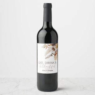 Autumn Leaves & Floral Thanksgiving Wine Label