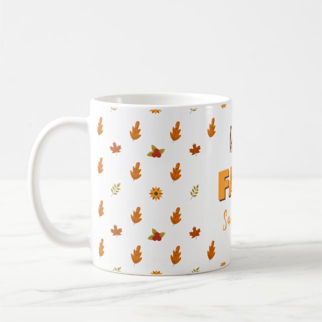 Autumn Leaves Flowers Pattern Hello Fall Name Coffee Mug (Left)