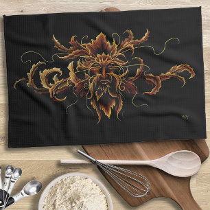 Autumn Leaves Forest Dryad Spirit Green Man Kitchen Towel