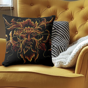 Autumn Leaves Forest Dryad Spirit Green Man Throw Pillow