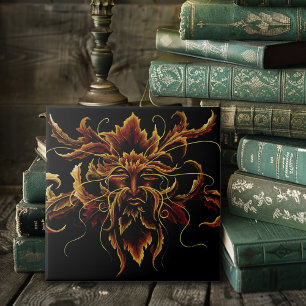 Autumn Leaves Forest Dryad Spirit Green Man Tile