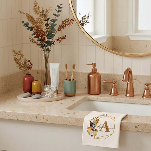 Autumn leaves frame personalized  hand towel (Creator Uploaded)