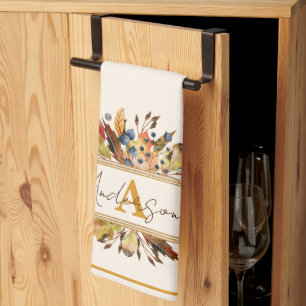 Autumn leaves frame personalized kitchen towel