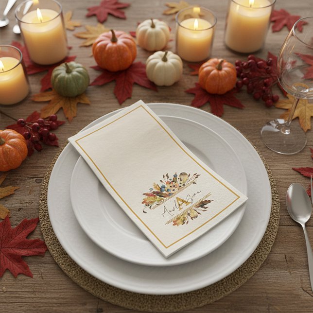 Autumn leaves frame personalized  napkin (Creator Uploaded)