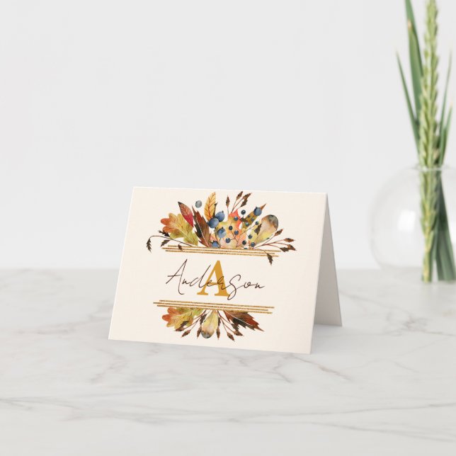 Autumn leaves frame personalized  note card (Front)