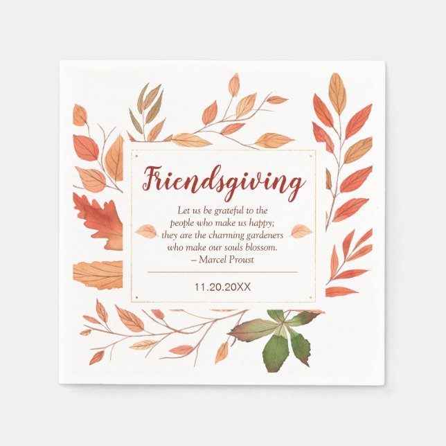 Autumn Leaves Friendsgiving Thanksgiving Dinner Napkin (Front)