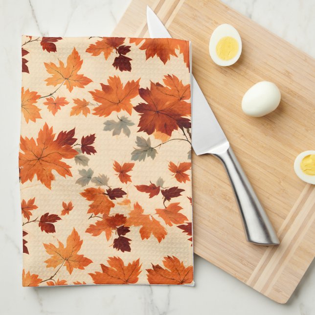 Autumn Leaves - Gentle Fall Elegance Kitchen Towel (Quarter Fold)