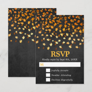 Autumn Leaves Gold and Black Grunge Wedding RSVP Card