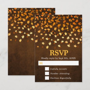 Autumn Leaves Gold and Brown Grunge Wedding RSVP Card