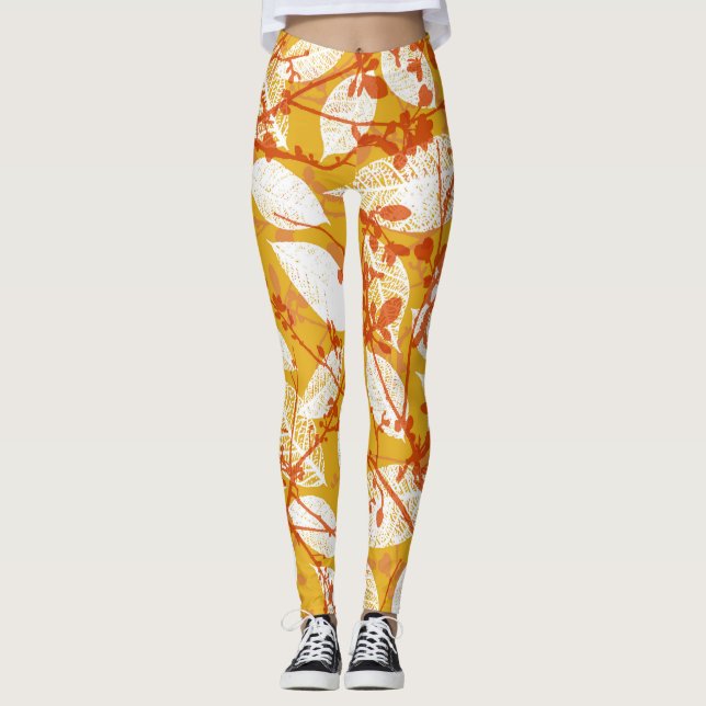 Autumn Leaves: Golden Vintage Repeat Leggings (Front)