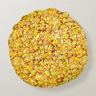 Autumn leaves, golden yellow round pillow