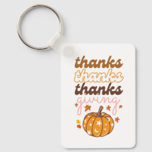 Autumn Leaves Groovy Pumpkin Holiday Thanksgiving Keychain